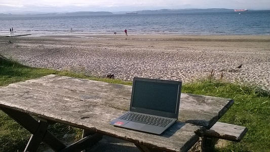 writing by the beach